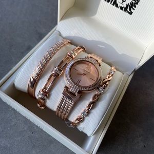 Anne Klein watch & bracelet set rose gold